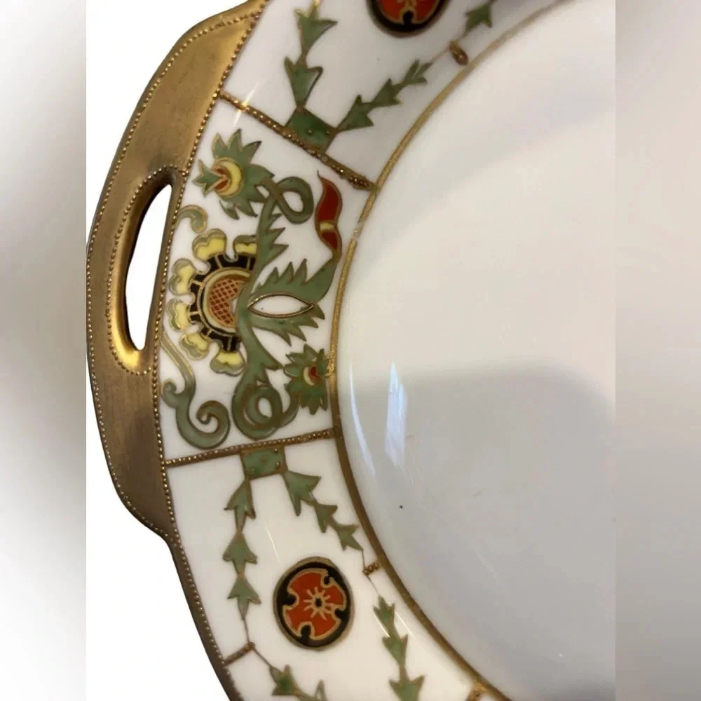Antique Hand Painted Nippon Gold Embossed Serving Dish Tray Bowl